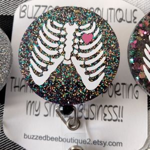 Black shimmer X-ray tech name badge reel ID holder